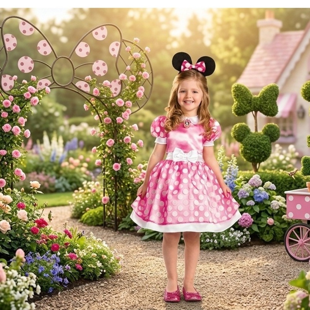 Minnie Mouse Disney Junior Costume Dress Pink Polka Dot Dress & Headband Girl 2T